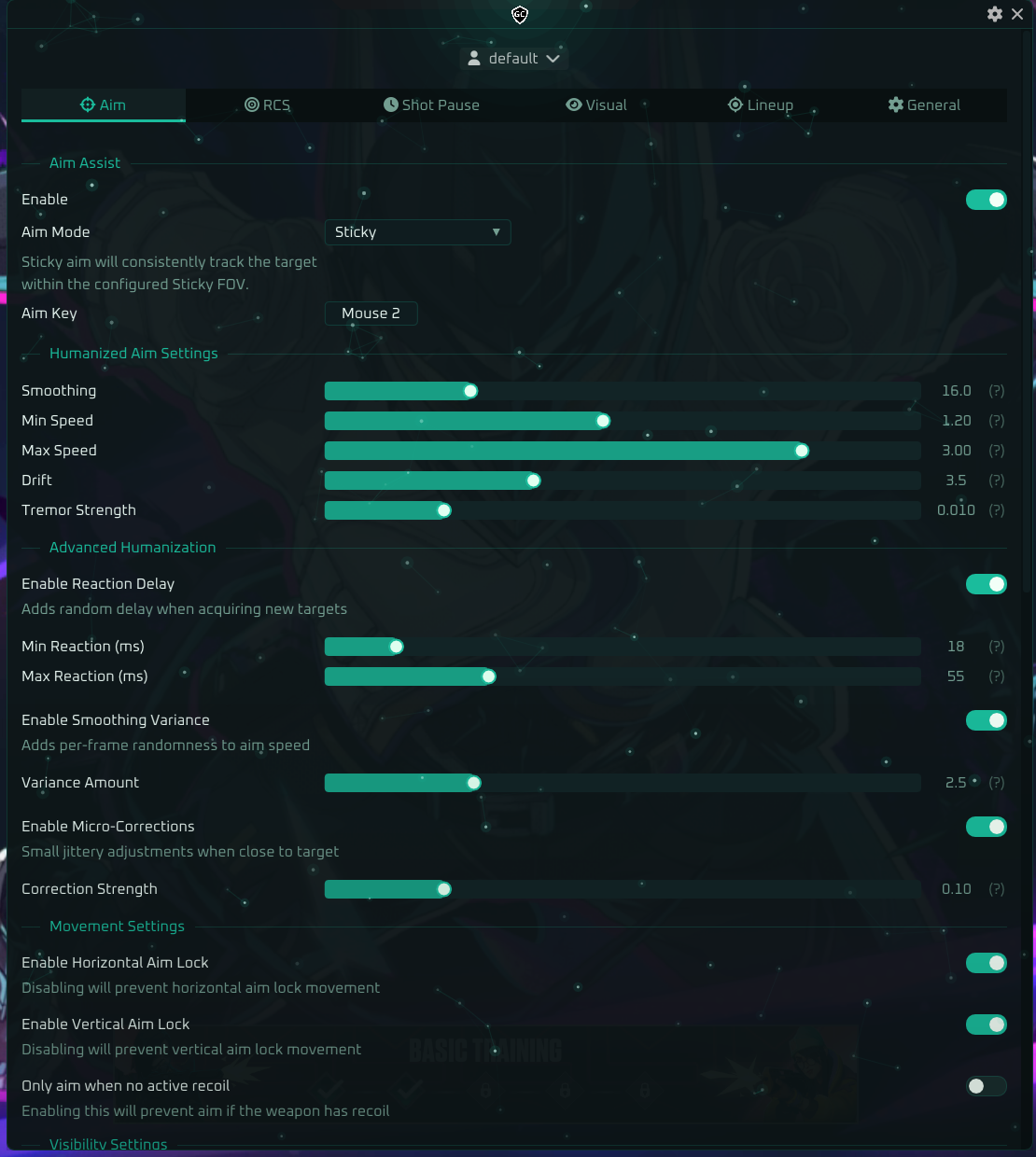 Valorant Suite menu — tab 1